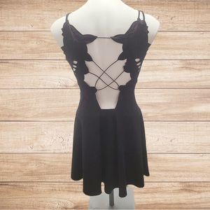 Free People Lace Back Black Knee Length Cocktail Dress